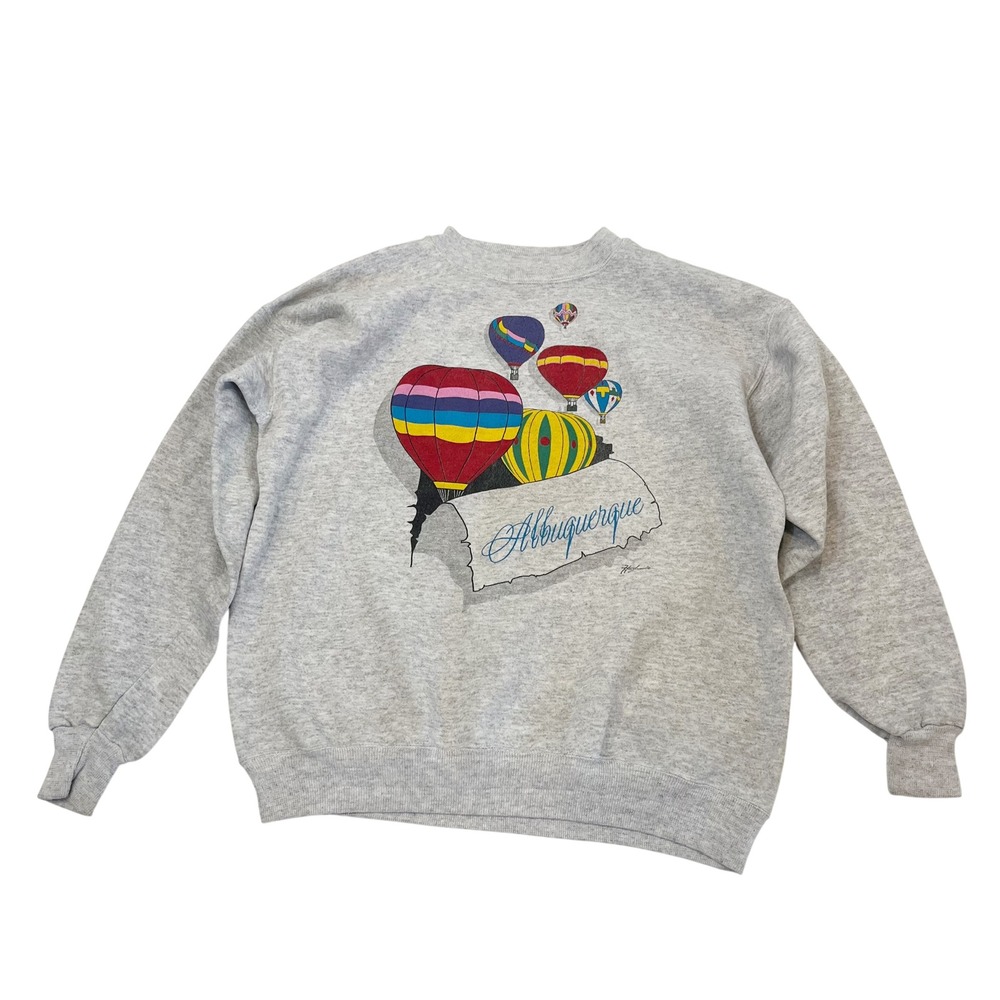 Vintage 90s Hanes Albuquerque Hot Air Balloon Sweatshirt Gray Mens Medium USA